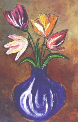 Tulips in Blue Vase